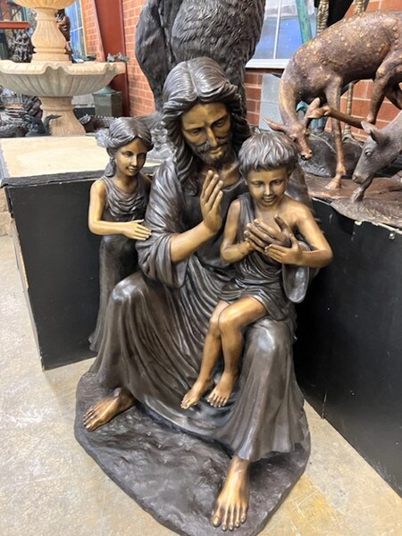 Religious Jesus with Children Life Size Bronze Statue Boy and Girl Blessing